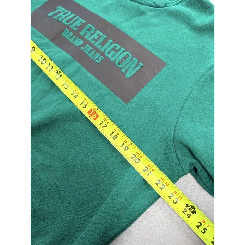 True Religion Green Crewneck Sweatshirt Men’s Large Logo Graphic Fleece Pullover